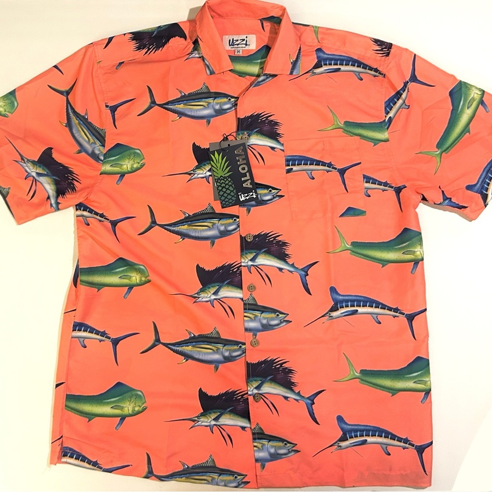 NWT Uzzi Amphibious Gear Coral & Fish Pattern Short Sleeve Button Down